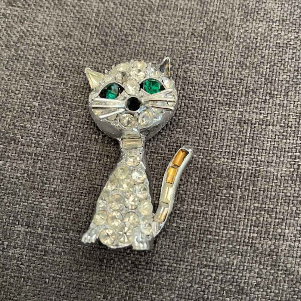 Vtg Pell Rhinestone Silver Tone Brooch Pin